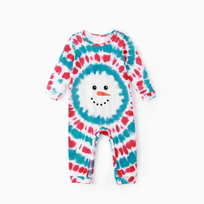 Red and Blue Tie Dye Snowman Family Matching Pajamas Christmas Sleepwear - ChildAngle