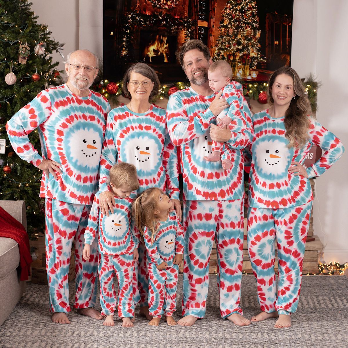Red and Blue Tie Dye Snowman Family Matching Pajamas Christmas Sleepwear - ChildAngle