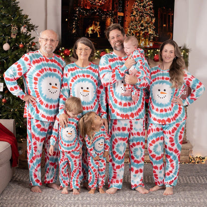 Red and Blue Tie Dye Snowman Family Matching Pajamas Christmas Sleepwear - ChildAngle
