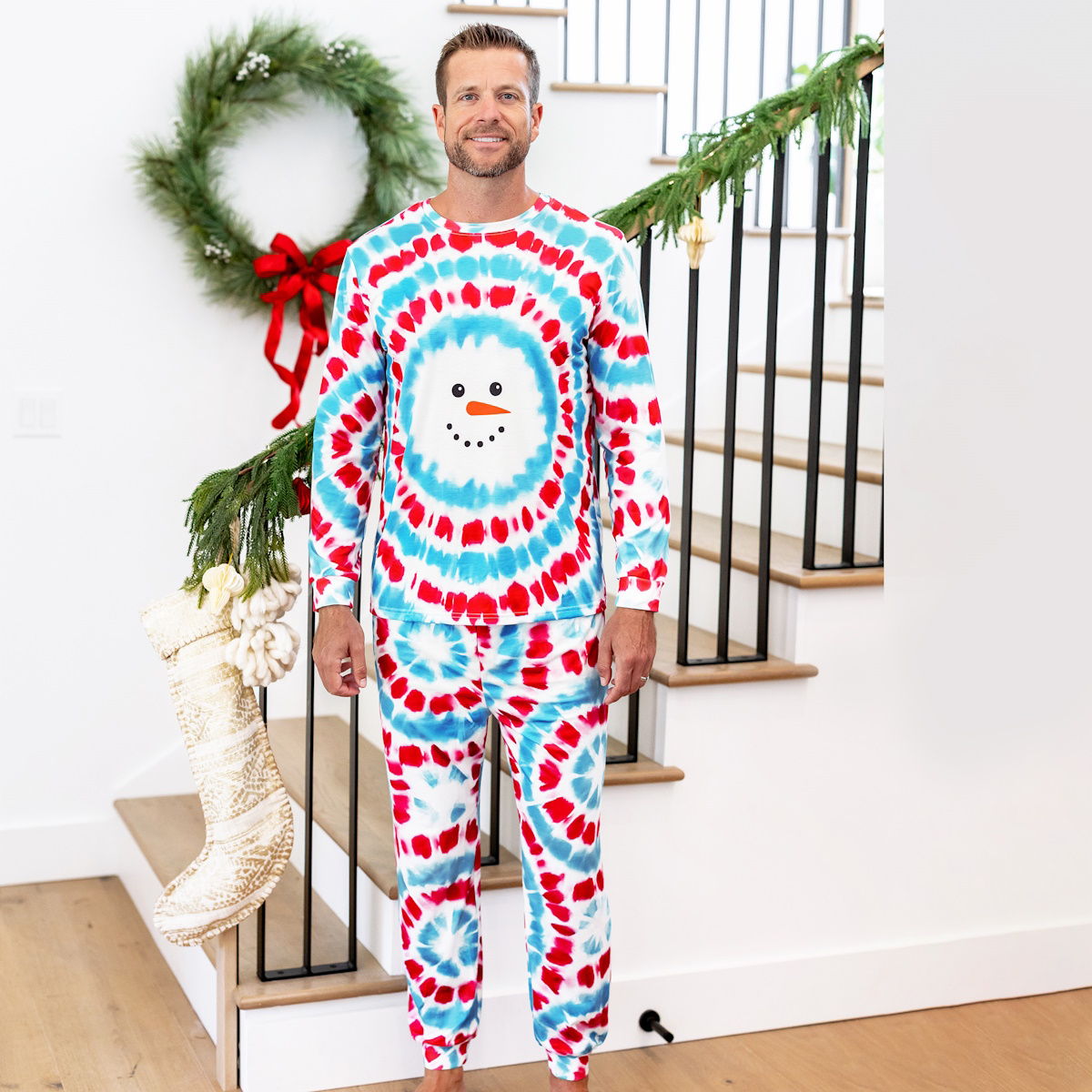 Red and Blue Tie Dye Snowman Family Matching Pajamas Christmas Sleepwear - ChildAngle