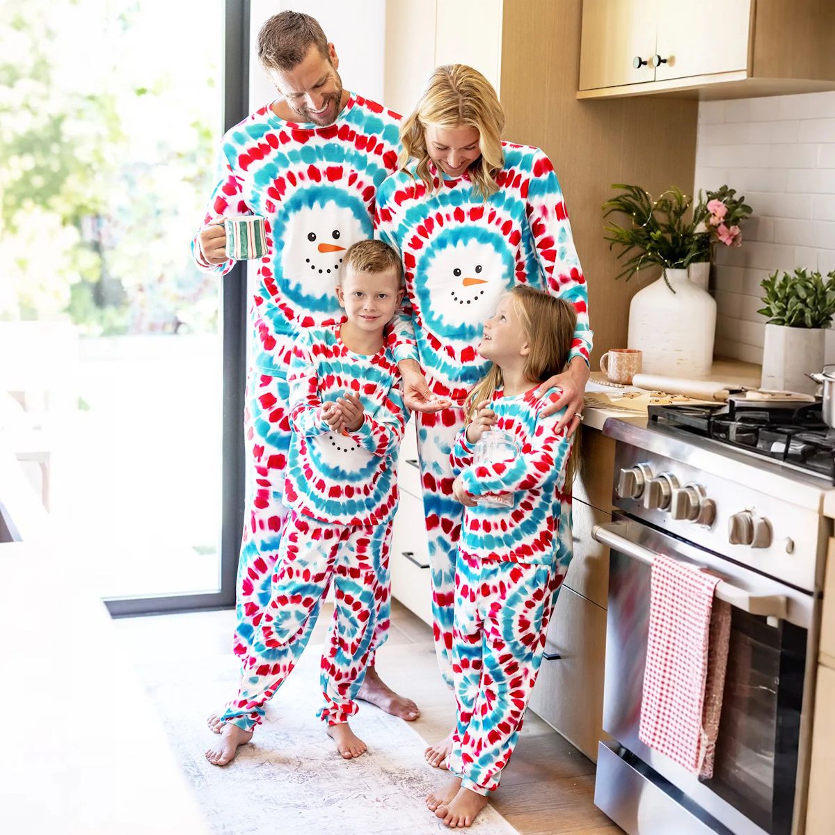 Red and Blue Tie Dye Snowman Family Matching Pajamas Christmas Sleepwear - ChildAngle
