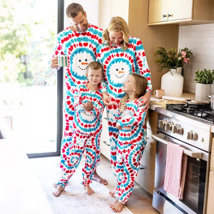 Red and Blue Tie Dye Snowman Family Matching Pajamas Christmas Sleepwear - ChildAngle