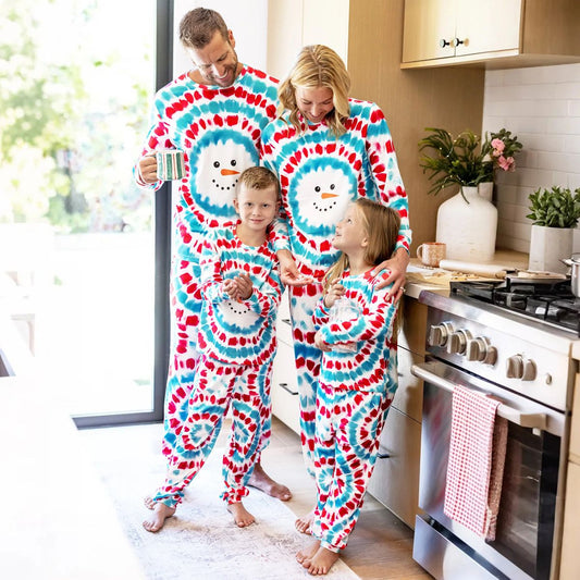 Red and Blue Tie Dye Snowman Family Matching Pajamas Christmas Sleepwear - ChildAngle
