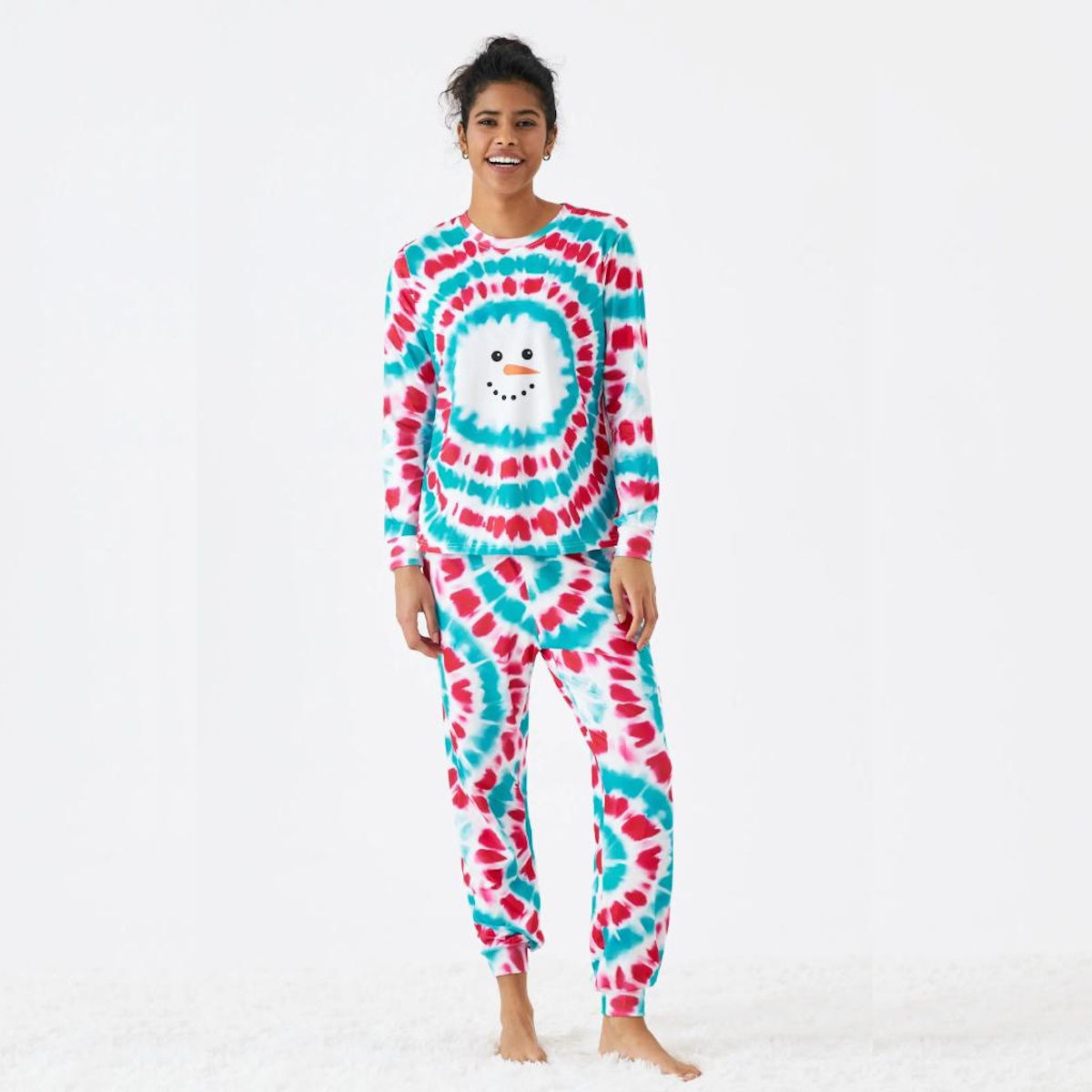 Red and Blue Tie Dye Snowman Family Matching Pajamas Christmas Sleepwear - ChildAngle