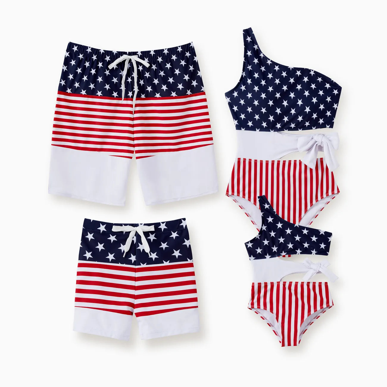 Matching Family Swimsuit Independence National Day Bowknot Star Striped Two Piece