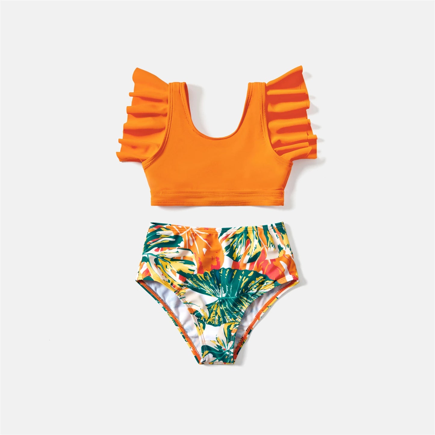 Matching Family Swimsuit Floral Orange Ruffle Bikini Set Bathing Suit
