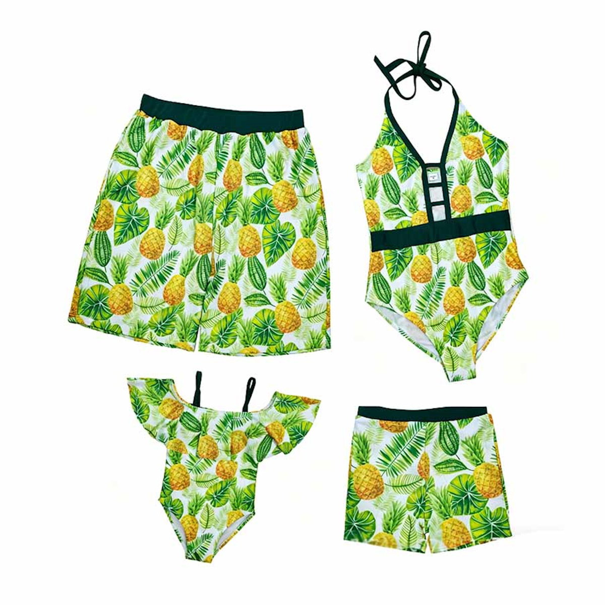 Set of swimsuits with pineapple and leaf pattern - ChildAngle Pineapple Palm Leaves One Piece Family Matching Swimsuits