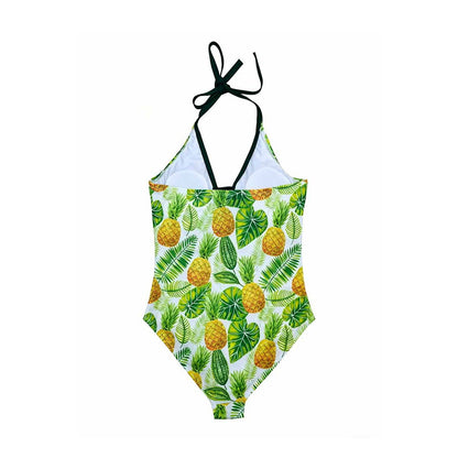 Set of swimsuits with pineapple and leaf pattern - ChildAngle Pineapple Palm Leaves One Piece Family Matching Swimsuits