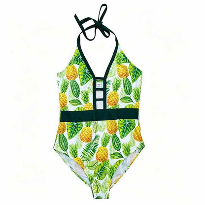 Set of swimsuits with pineapple and leaf pattern - ChildAngle Pineapple Palm Leaves One Piece Family Matching Swimsuits