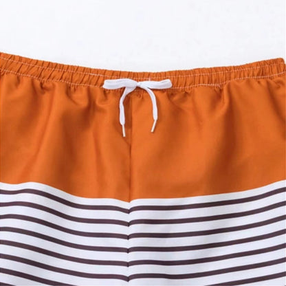 Mother and Daughter Orange Bikini Top Palm Tree Bikini Bottom and Father and Son Matching Orange Colorblock Stripe Swim Trunks - ChildAngle Orange Tropical Floral Bikini Set