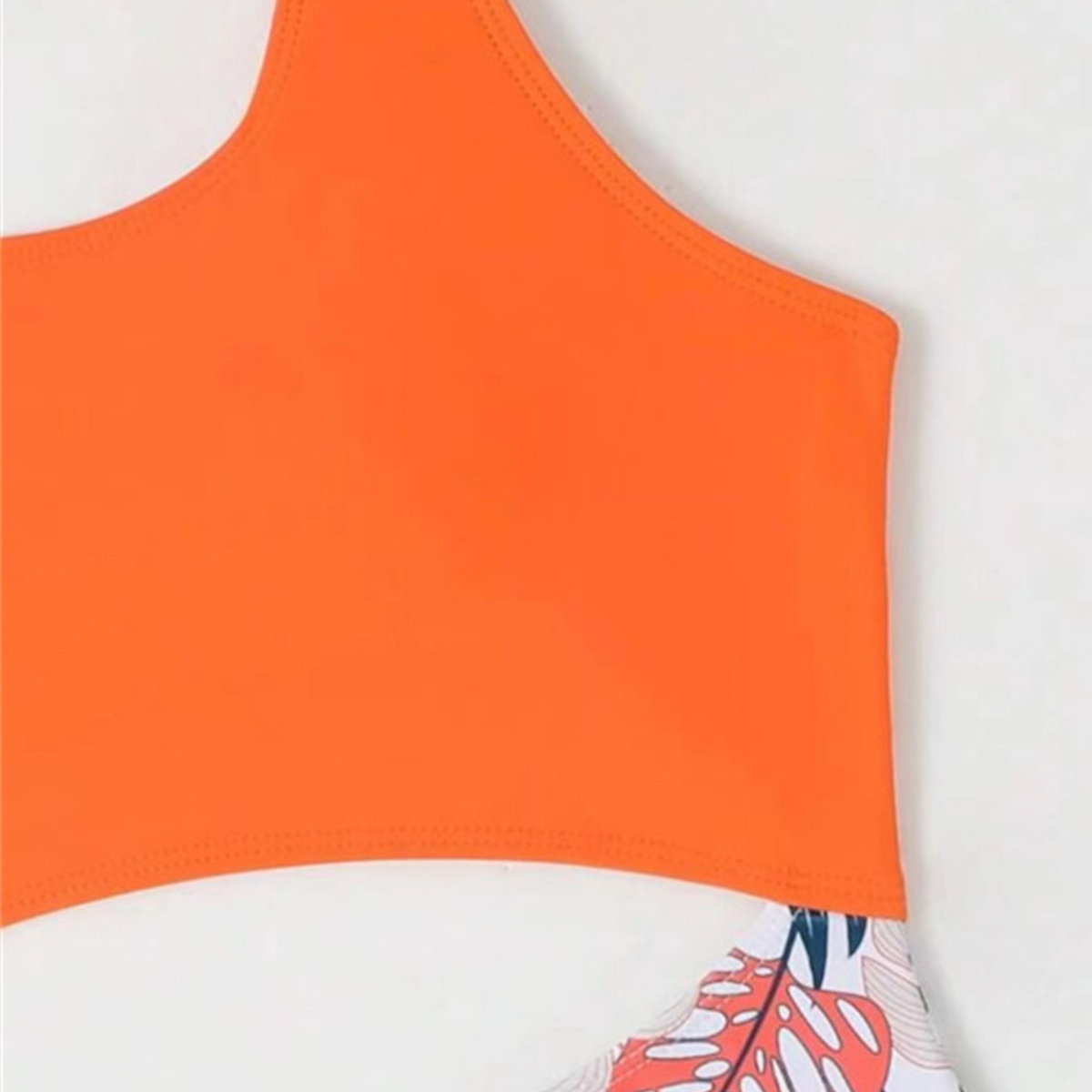 Family Matching Swimsuits Tropical Leaf Orange Cutout One Piece Swimsuit - ChildAngle Family Matching Swimsuits