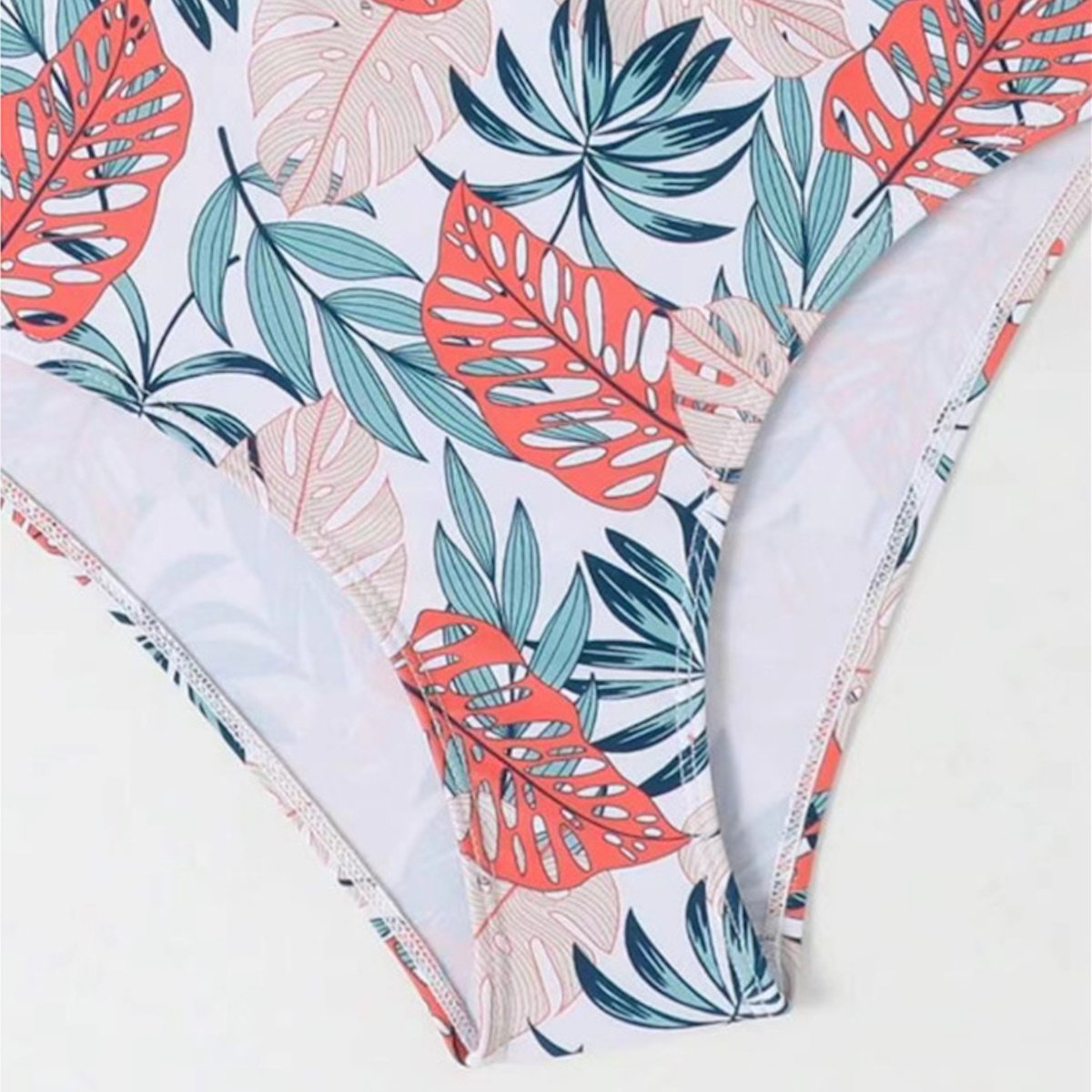 Family Matching Swimsuits Tropical Leaf Orange Cutout One Piece Swimsuit - ChildAngle Family Matching Swimsuits