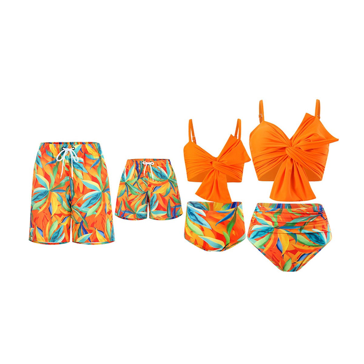 Family Matching Swimsuits Palm Leaves Front Knot Bikini Set