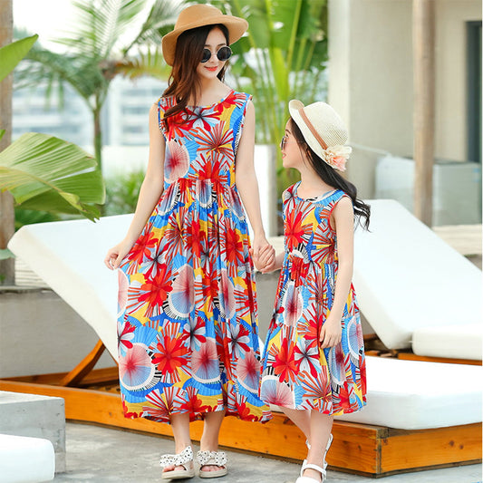 Mommy and Me Matching Dress Floral Dress Elastic Waist Dress - ChildAngle