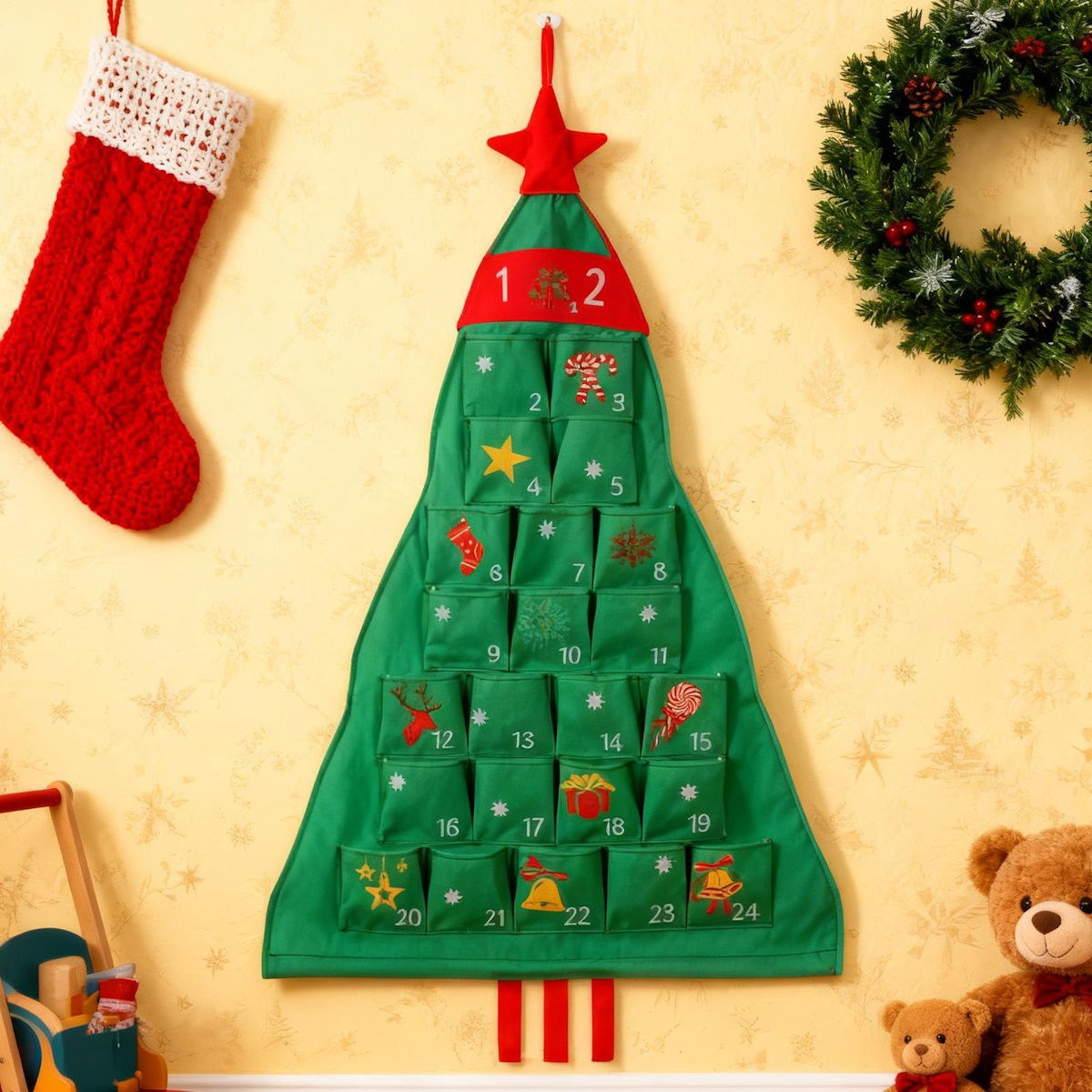 Christmas Felt Advent Calendar Christmas Tree Fabric Advent Calendar - ChildAngle