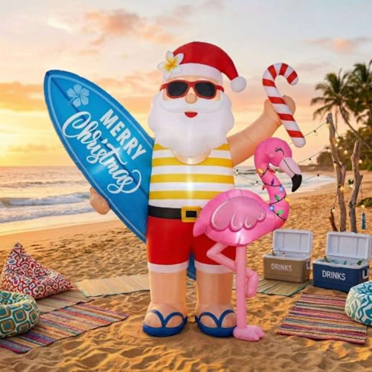 Flamingo Santa Claus Inflatable for Summer Beach Party Christmas in July - ChildAngle