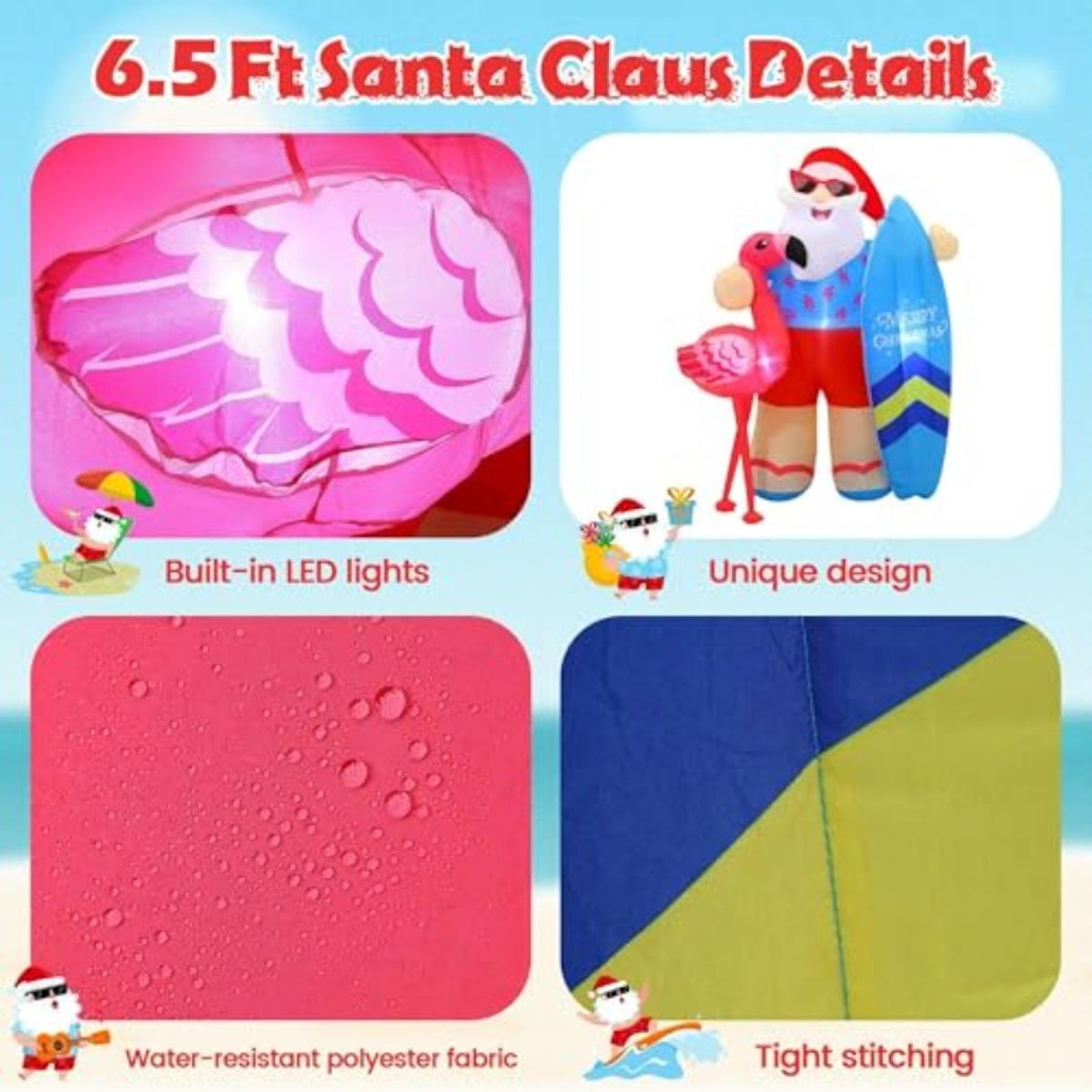 Flamingo Santa Claus Inflatable for Summer Beach Party Christmas in July - ChildAngle