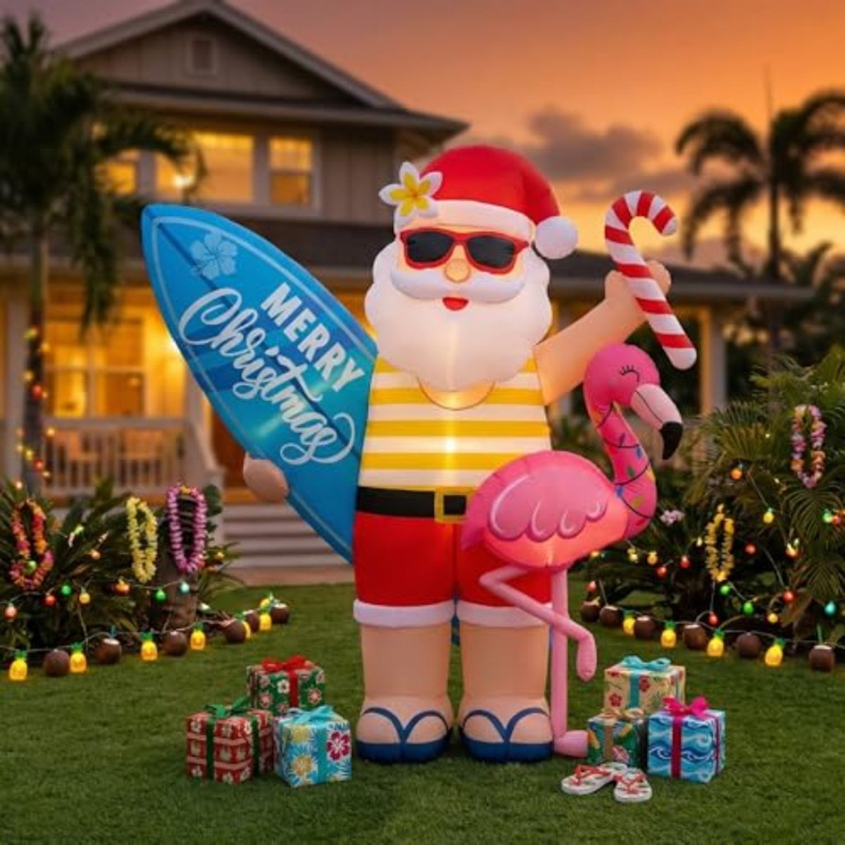 Flamingo Santa Claus Inflatable for Summer Beach Party Christmas in July - ChildAngle
