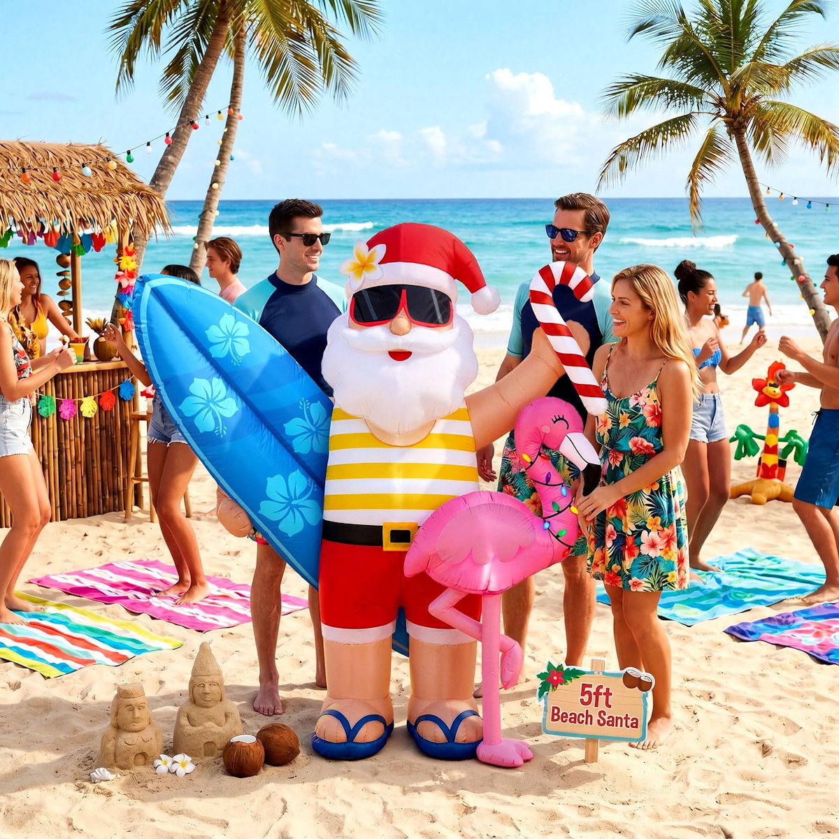 Flamingo Santa Claus Inflatable for Summer Beach Party Christmas in July - ChildAngle