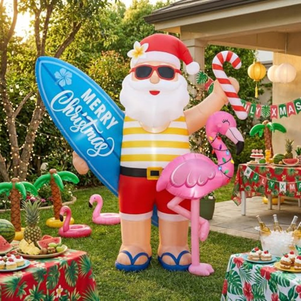 Flamingo Santa Claus Inflatable for Summer Beach Party Christmas in July - ChildAngle