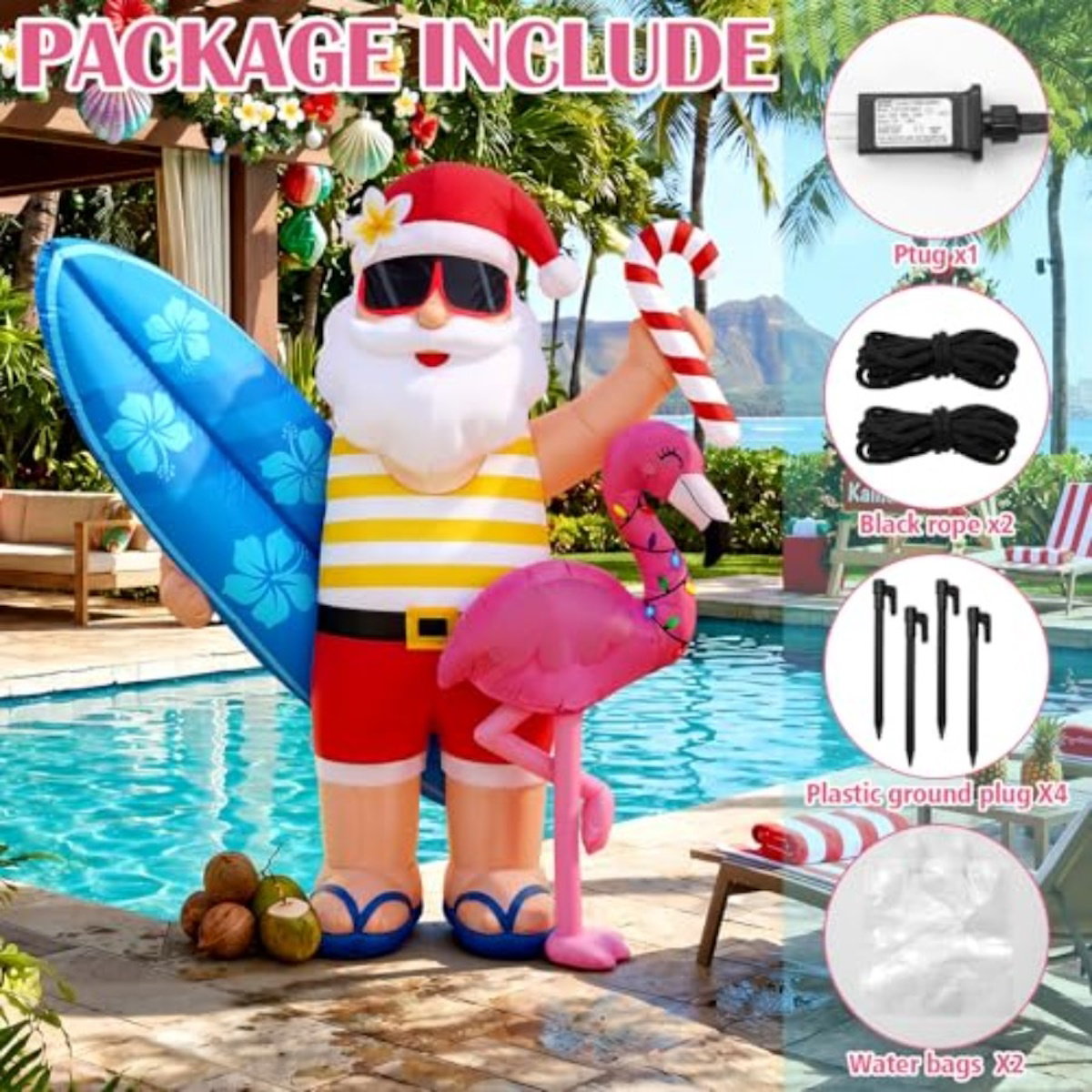 Flamingo Santa Claus Inflatable for Summer Beach Party Christmas in July - ChildAngle
