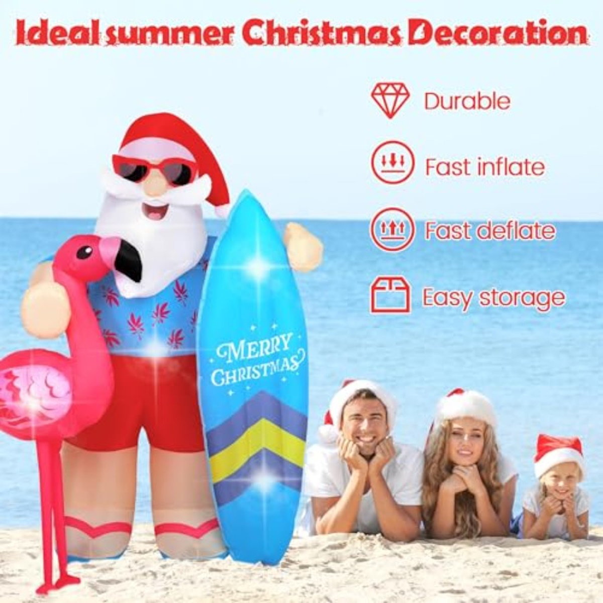 Flamingo Santa Claus Inflatable for Summer Beach Party Christmas in July - ChildAngle
