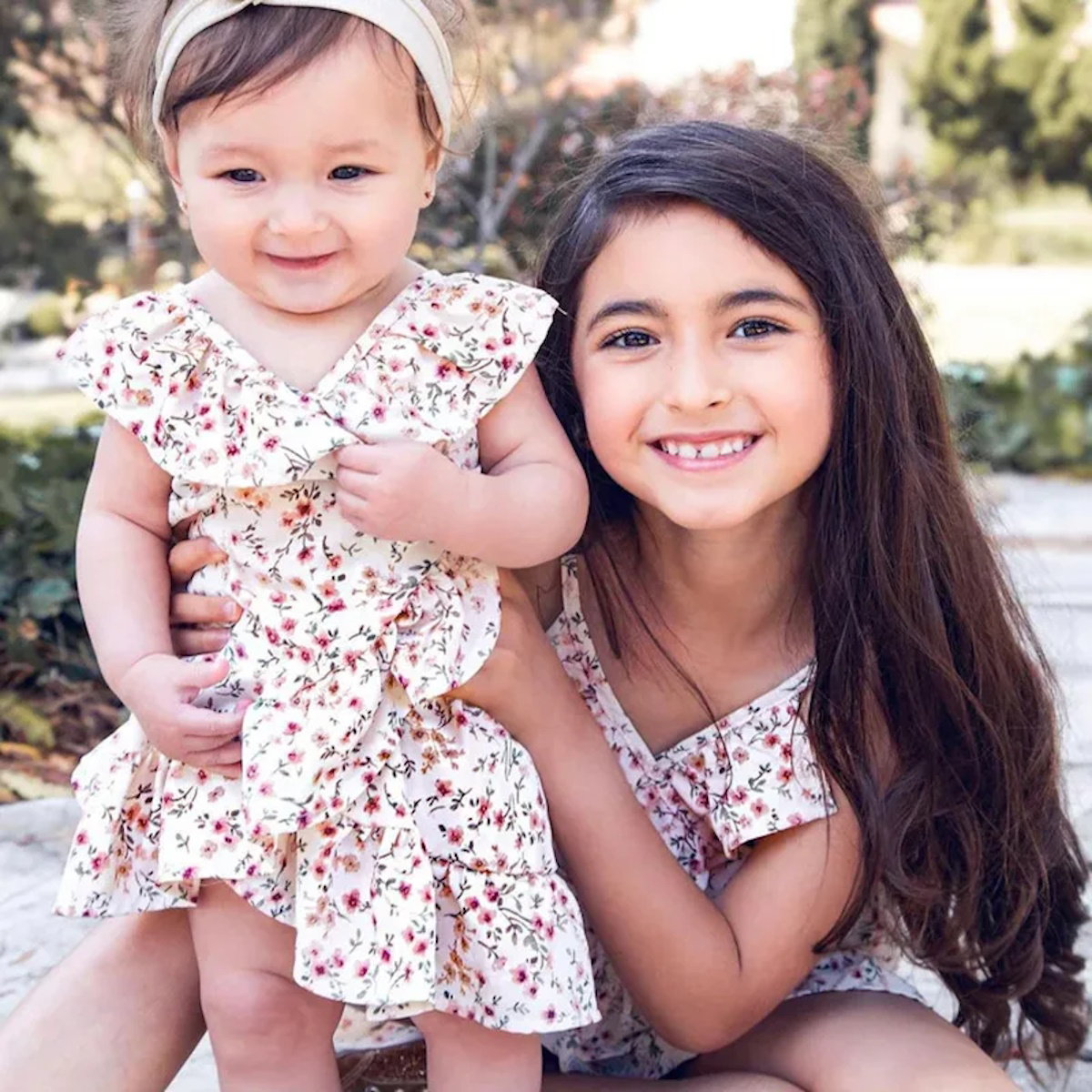 Matching Family Outfits Flower Print Mommy and Me Pink Mother Daughter Dress - ChildAngle