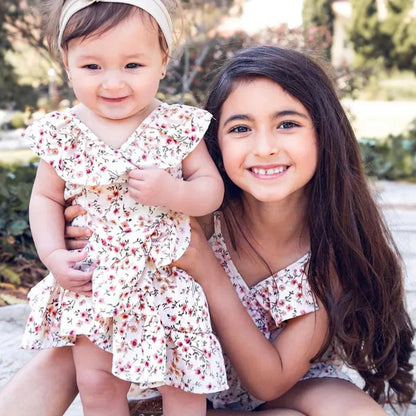 Matching Family Outfits Flower Print Mommy and Me Pink Mother Daughter Dress - ChildAngle