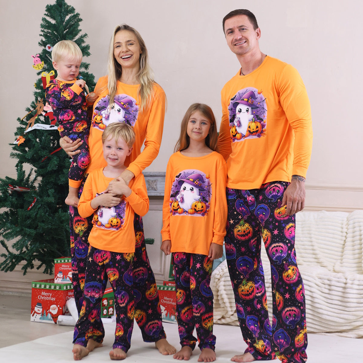Halloween Family Matching Pajamas Ghost Pumpkin Print Sleepwear Family Look Pyjamas - ChildAngle
