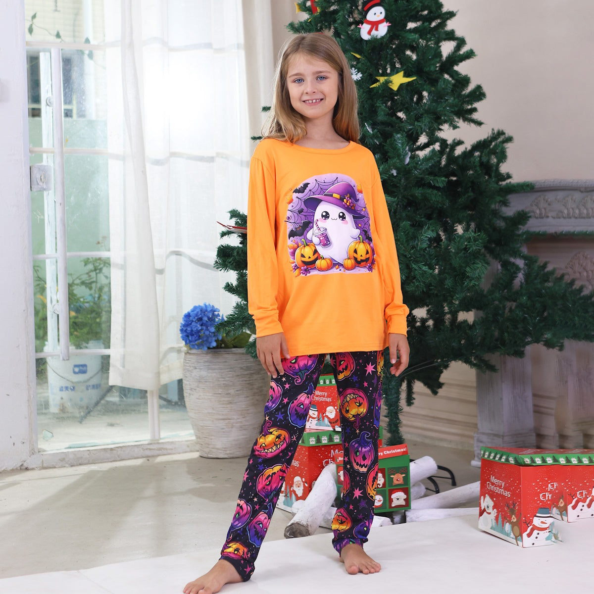 Halloween Family Matching Pajamas Ghost Pumpkin Print Sleepwear Family Look Pyjamas - ChildAngle