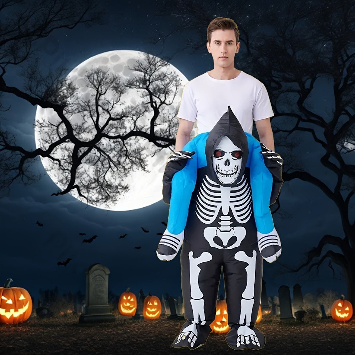 Skeleton Ghost Rider Costume Cosplay Halloween Inflatables - ChildAngle