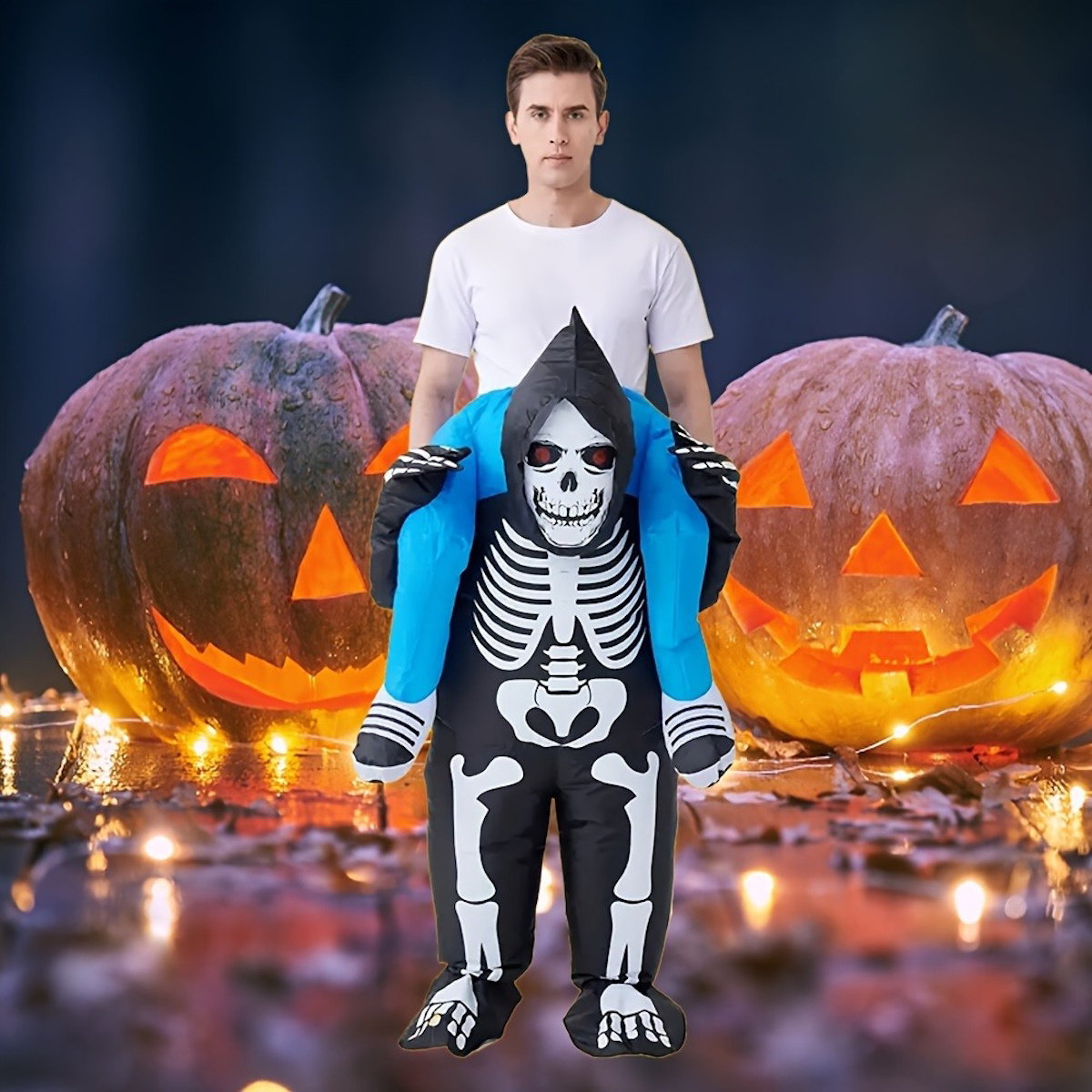 Skeleton Ghost Rider Costume Cosplay Halloween Inflatables - ChildAngle