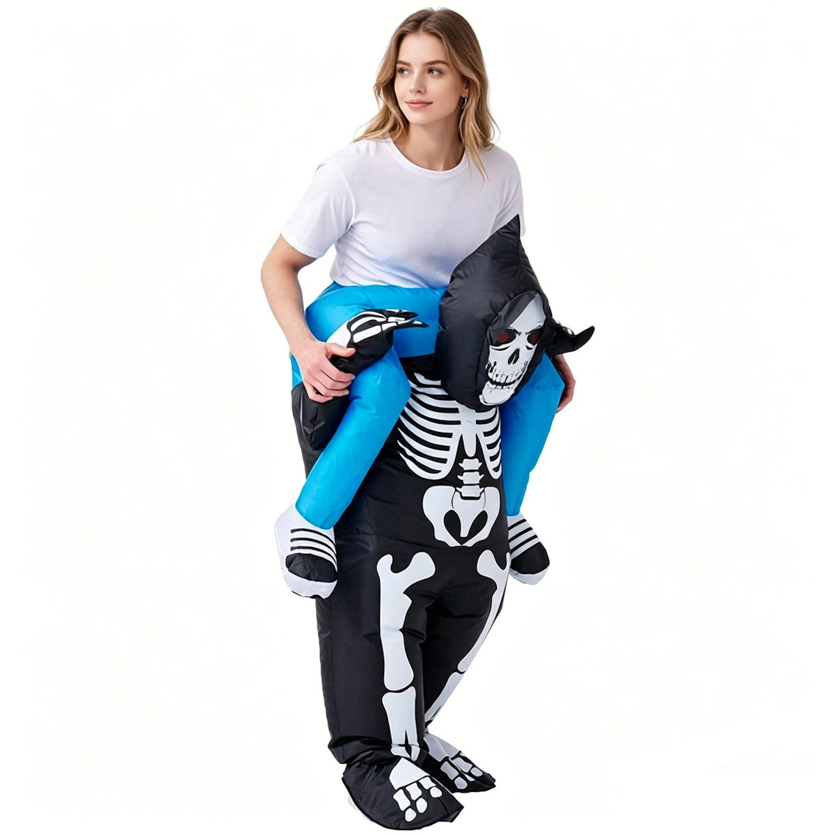 Skeleton Ghost Rider Costume Cosplay Halloween Inflatables - ChildAngle