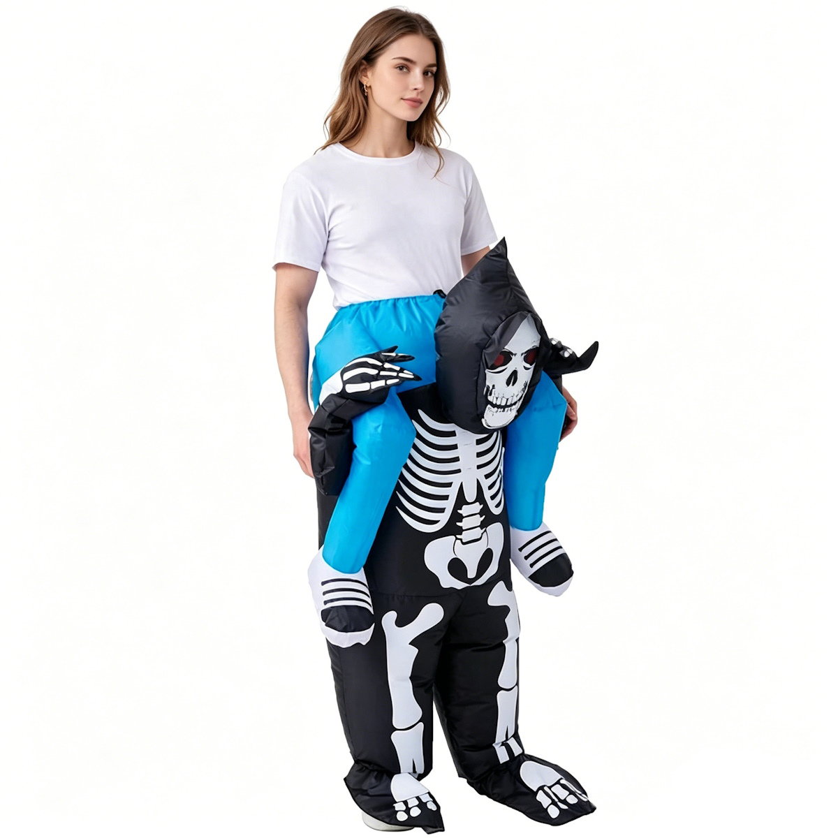 Skeleton Ghost Rider Costume Cosplay Halloween Inflatables - ChildAngle