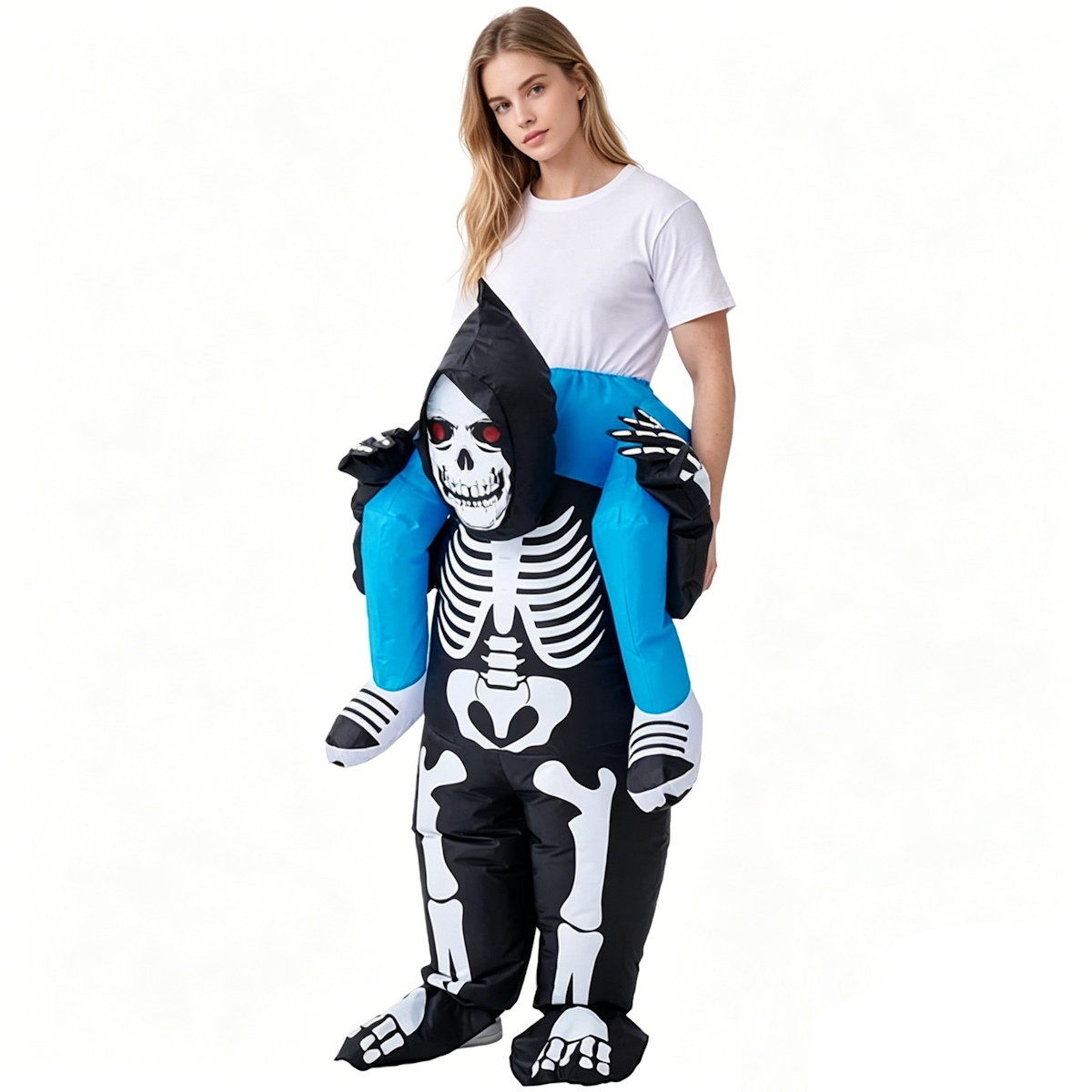 Skeleton Ghost Rider Costume Cosplay Halloween Inflatables - ChildAngle