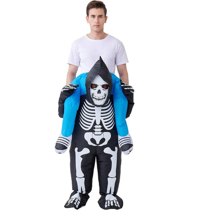 Skeleton Ghost Rider Costume Cosplay Halloween Inflatables - ChildAngle
