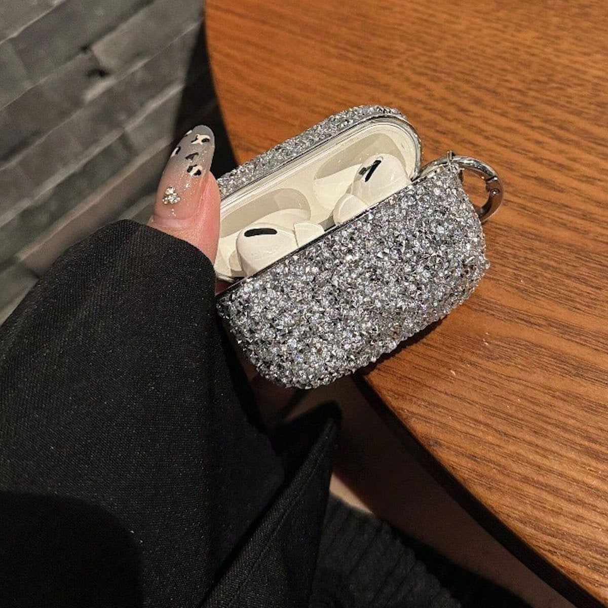 Silver glittery AirPods case - ChildAngle