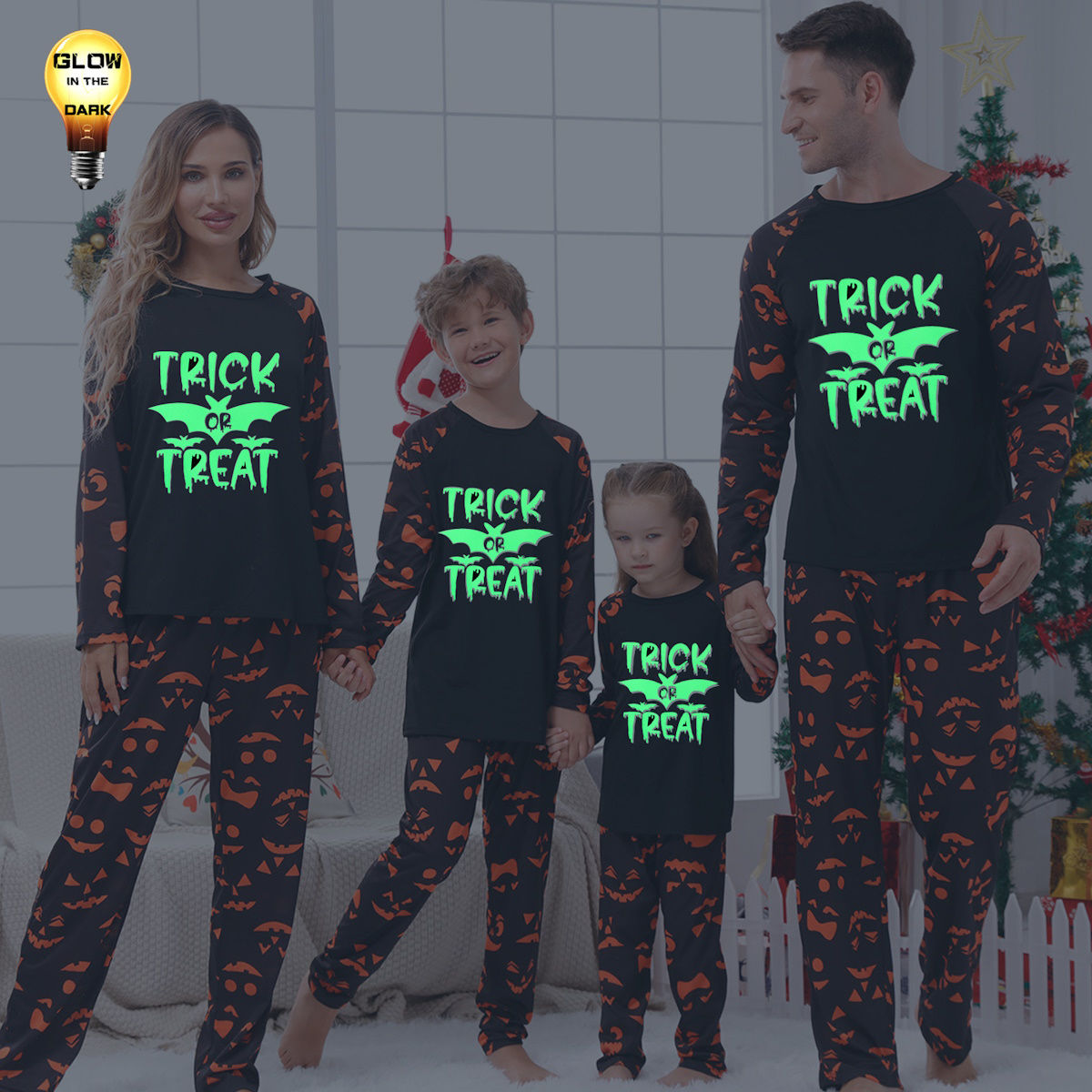 Glow in the Dark Family Matching Pajama Halloween Trick or Treat Spiderweb - ChildAngle
