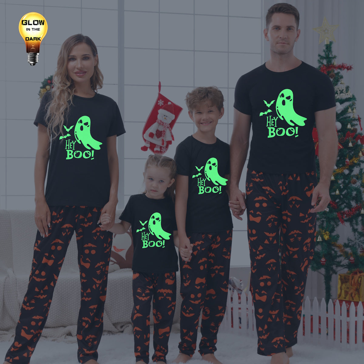 Glow in the Dark Short Sleeve Halloween Family Matching Pajama Ghost Boo Sleepwear for The Whole Family - ChildAngle