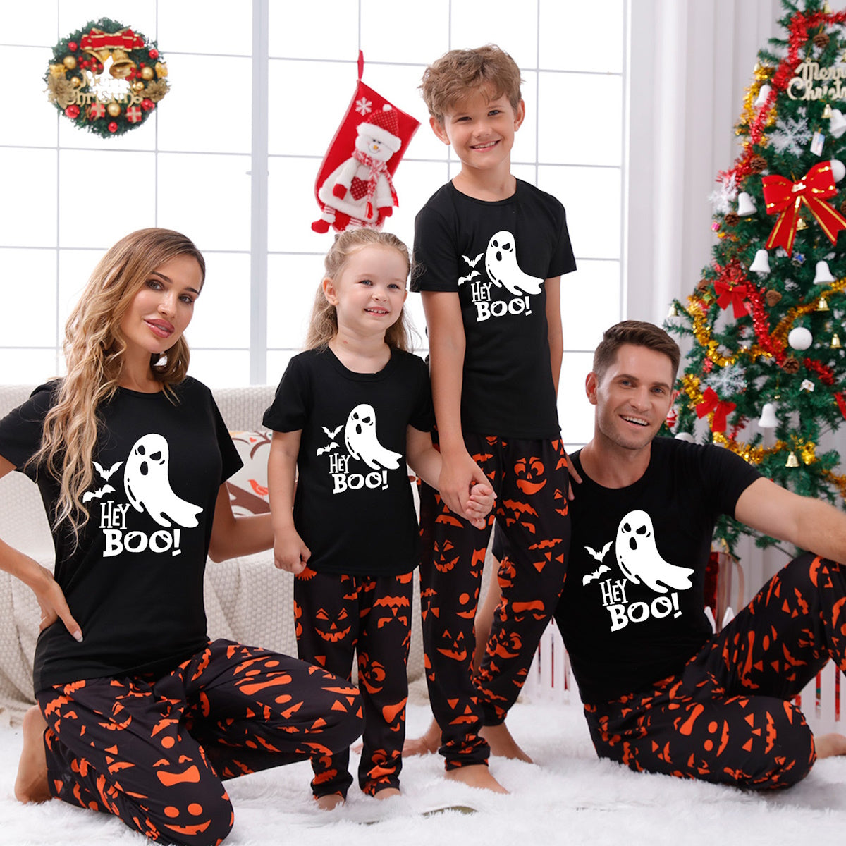 Glow in the Dark Short Sleeve Halloween Family Matching Pajama Ghost Boo Sleepwear for The Whole Family - ChildAngle