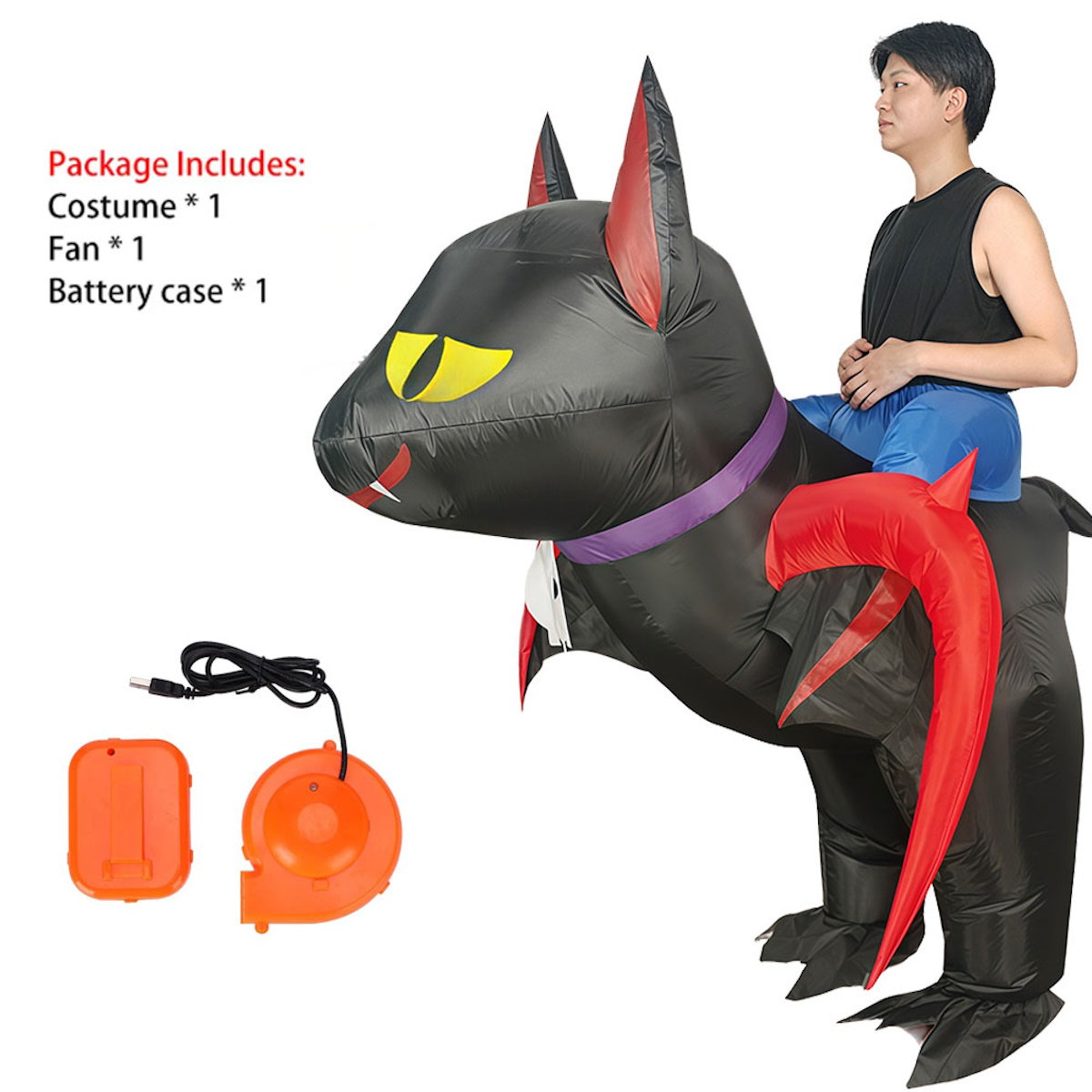 Rider Teens and Adults Inflatable Monster Black Cat Costumes Halloween Blowup Costumes - ChildAngle