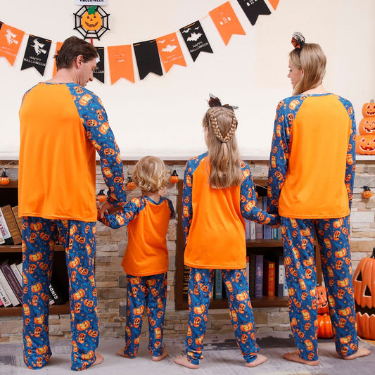 Halloween Family Pajama Witch Hat Pumpkin Matching Halloween Pumpkin Print Sleepwear Family Look Pyjamas - ChildAngle