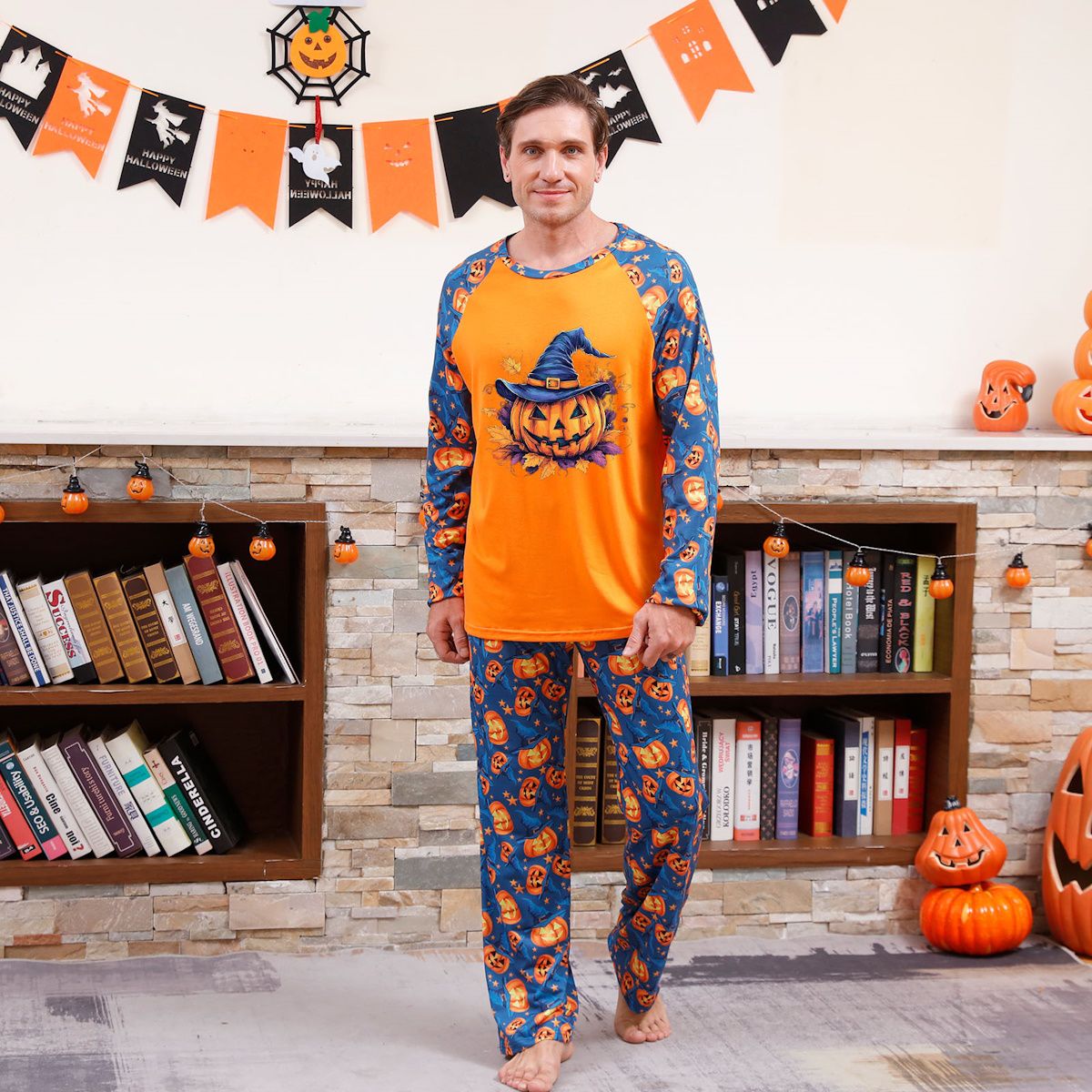 Halloween Family Pajama Witch Hat Pumpkin Matching Halloween Pumpkin Print Sleepwear Family Look Pyjamas - ChildAngle