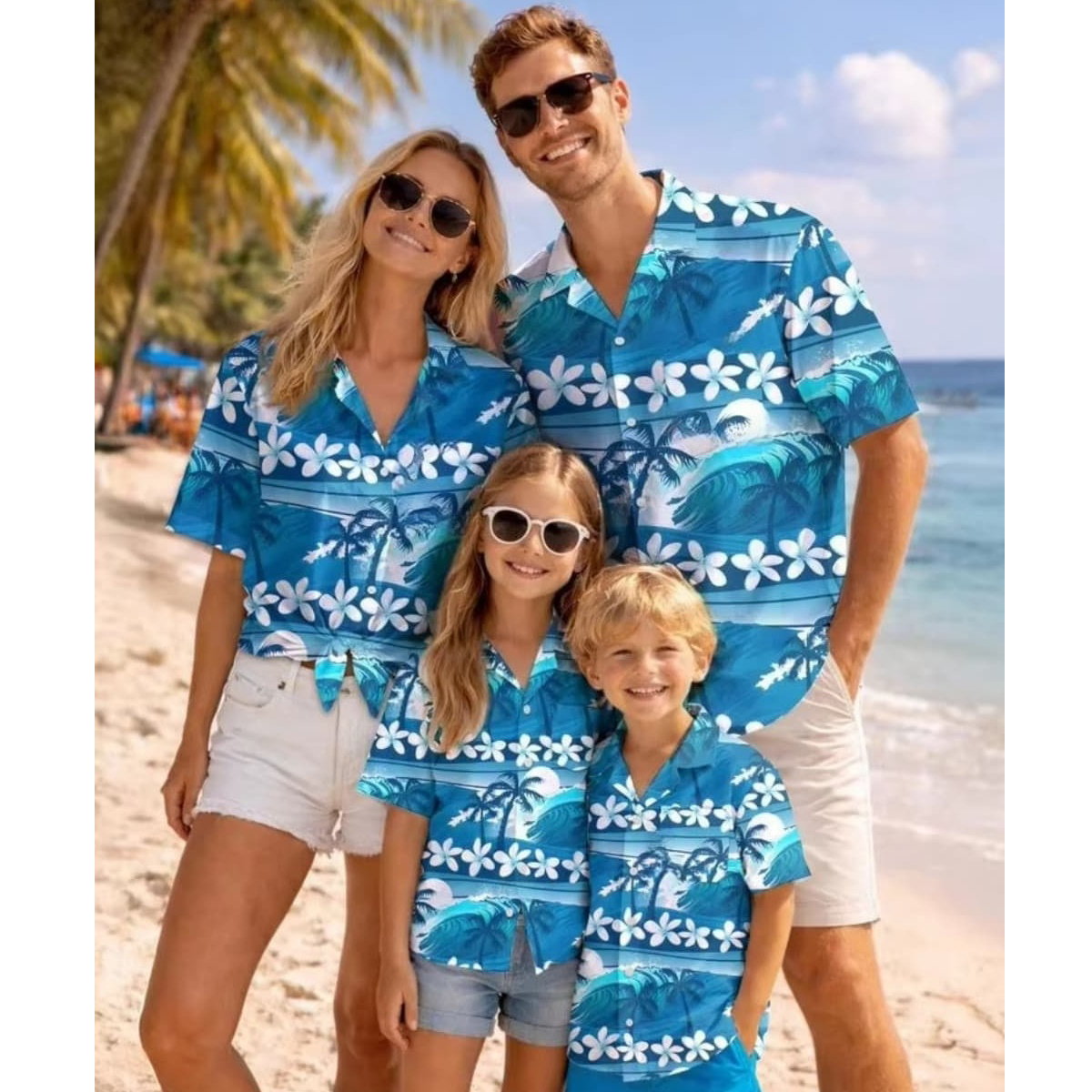 Blue Coconut Tree Pattern Family Matching Shirts for Beach - ChildAngle