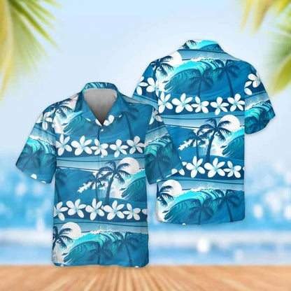 Blue Coconut Tree Pattern Family Matching Shirts for Beach - ChildAngle