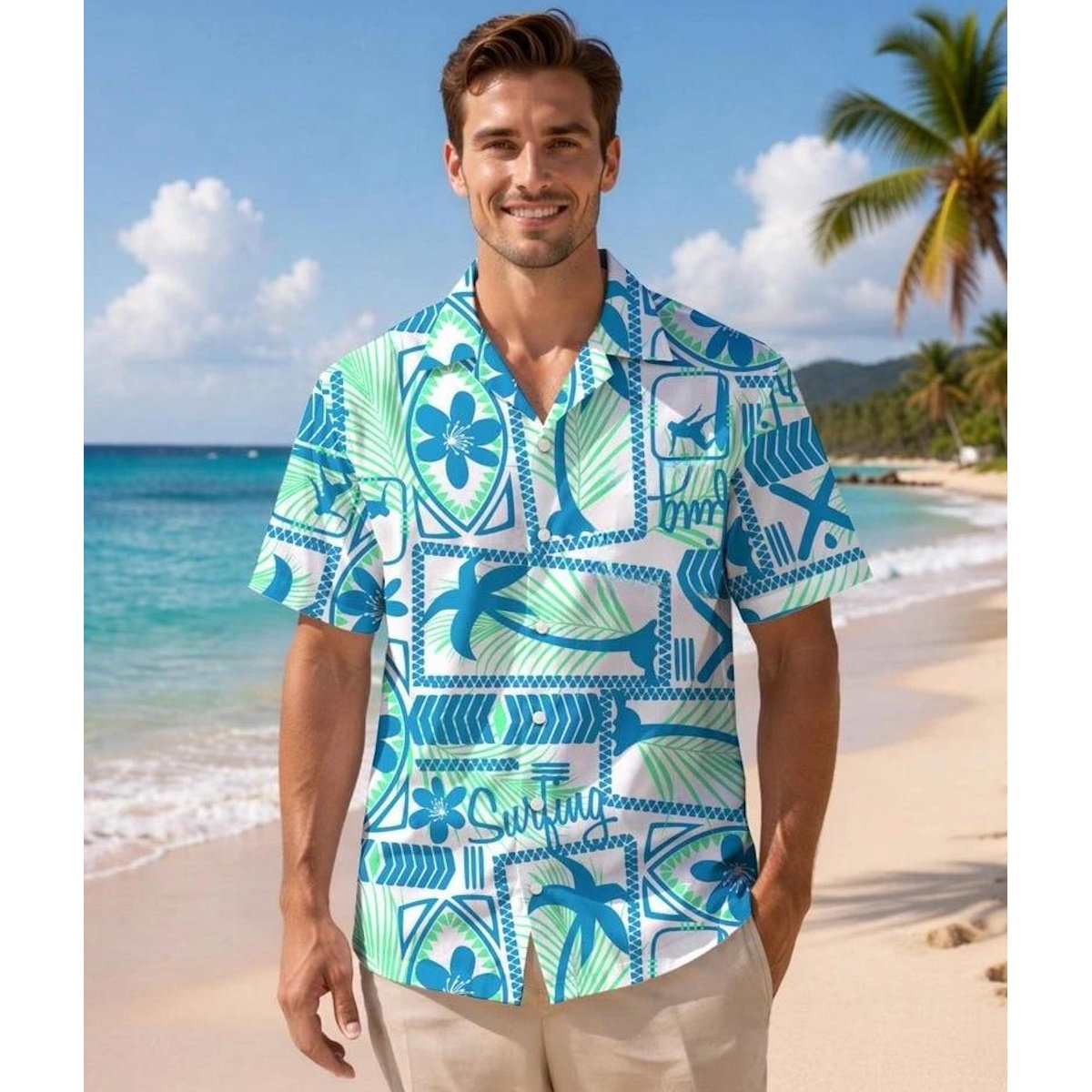 Blue Coconut Tree Pattern Family Matching Shirts for Beach - ChildAngle