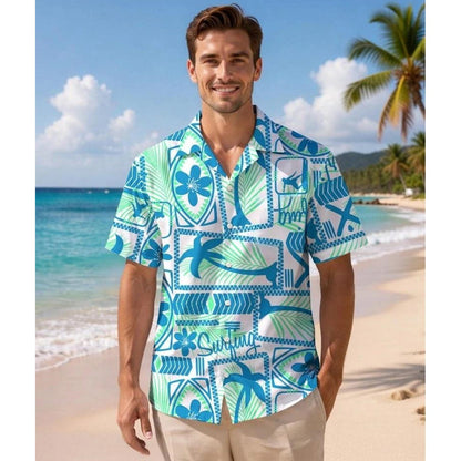 Blue Coconut Tree Pattern Family Matching Shirts for Beach - ChildAngle