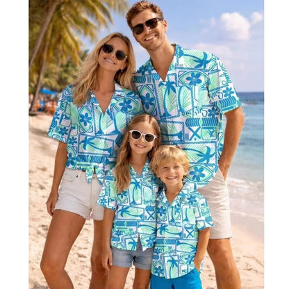 Blue Coconut Tree Pattern Family Matching Shirts for Beach - ChildAngle