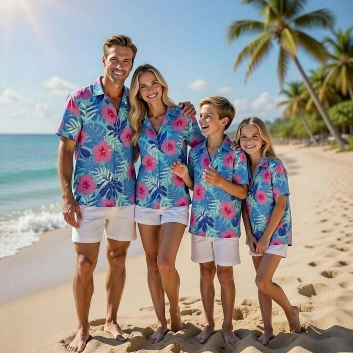 Blue Flower Beach Family Matching Shirts - ChildAngle