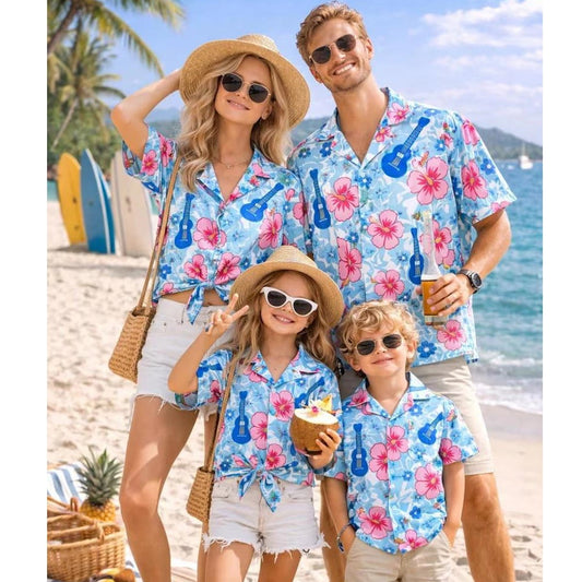 Blue Flower Beach Family Matching Shirts - ChildAngle